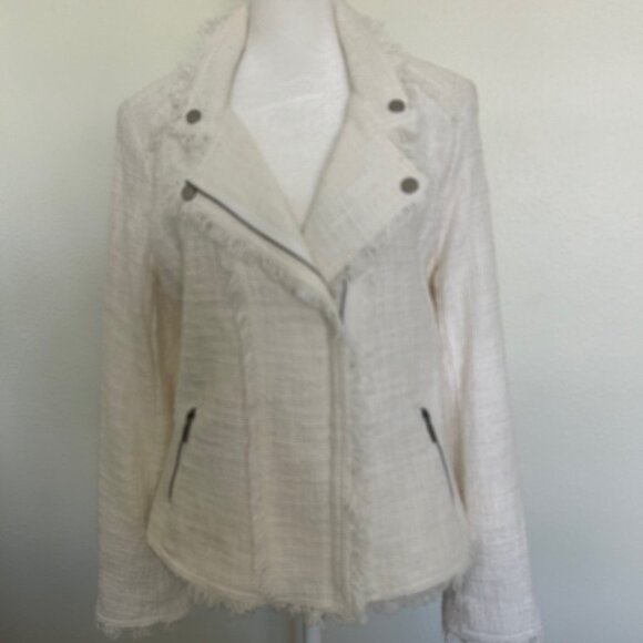 Carolina Belle Montreal Jacket SZL Tweed White Fringe Moto Jacket Blazer NWT - Picture 8 of 12